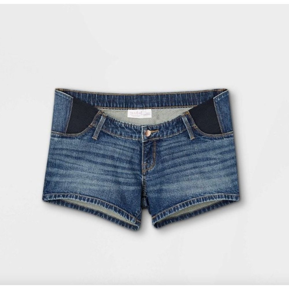 NWT Isabel Women's Side Panel Midi Maternity Jean Shorts, Blue, 6
